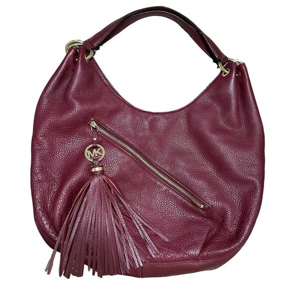 Michael Kors Burgundy Oxblood Leather Hobo Shoulder Bag - Soft & Stylish - Picture 4 of 13